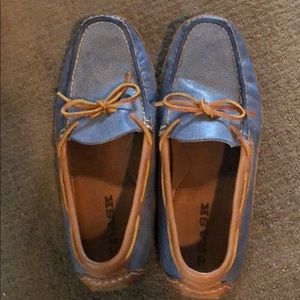 Trask sheepskin slip on blue driving loafers